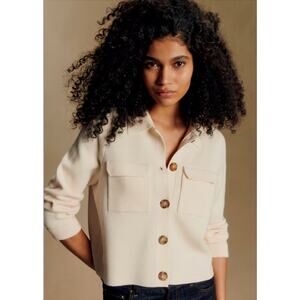 Sezane Ecru Betty button collared cardigan sweater